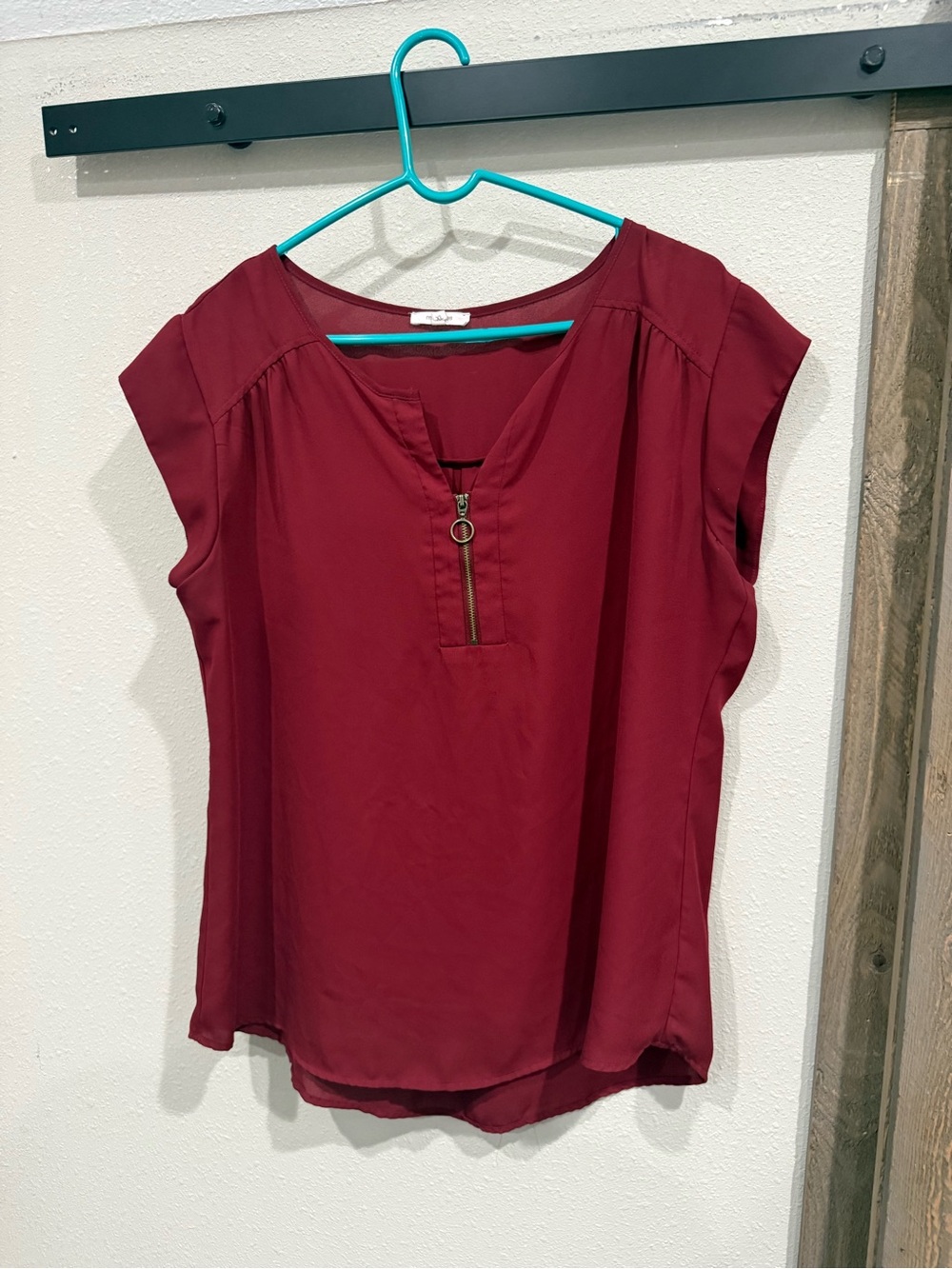 Maurices Wine Zip-Front Cap Sleeve Blouse